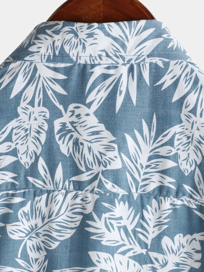 Men's Blue Tropical Short Sleeve Summer Hawaiian Shirt