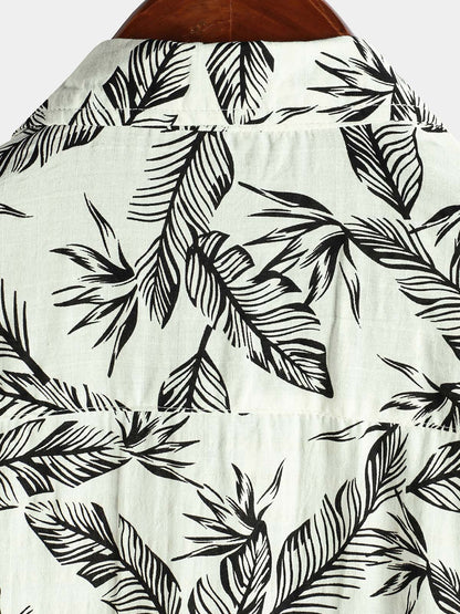 Men's Tropical Black Leaf Short Sleeve Summer Hawaiian Shirt