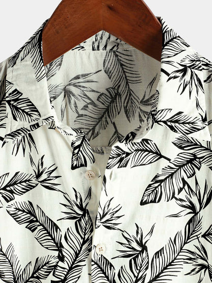 Men's Tropical Black Leaf Short Sleeve Summer Hawaiian Shirt
