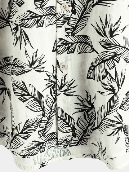 Men's Tropical Black Leaf Short Sleeve Summer Hawaiian Shirt
