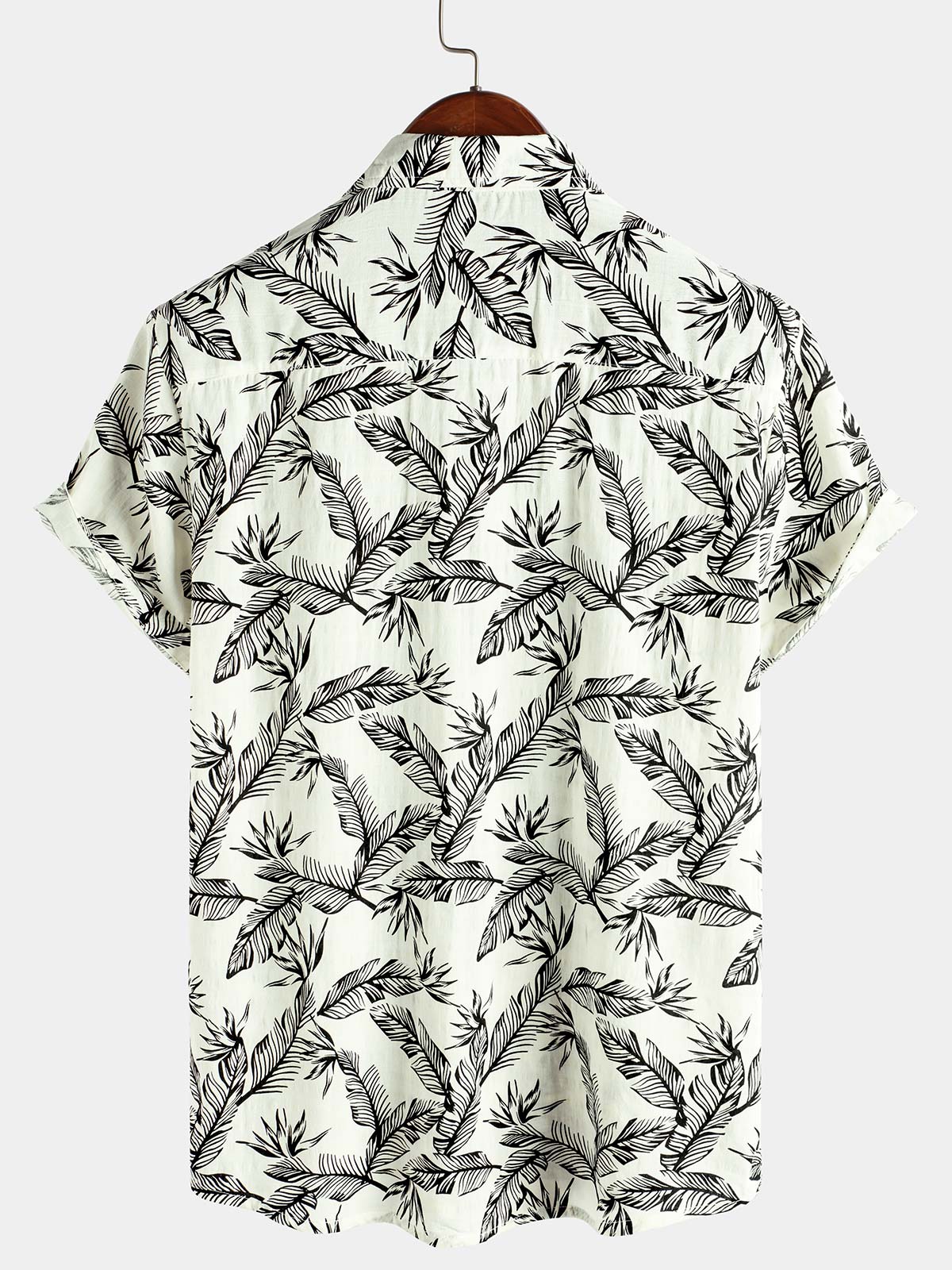 Men's Tropical Black Leaf Short Sleeve Summer Hawaiian Shirt