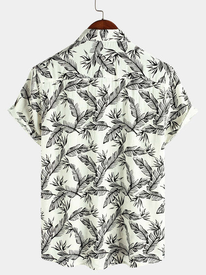 Men's Tropical Black Leaf Short Sleeve Summer Hawaiian Shirt
