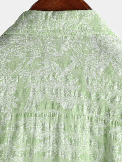 Men's Tropical Green Leaf Short Sleeve Summer Hawaiian Shirt