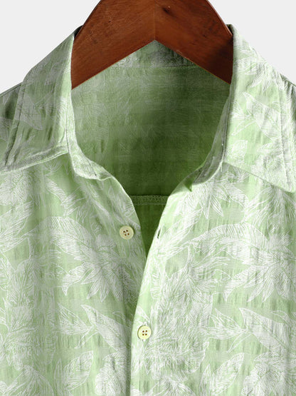 Men's Tropical Green Leaf Short Sleeve Summer Hawaiian Shirt