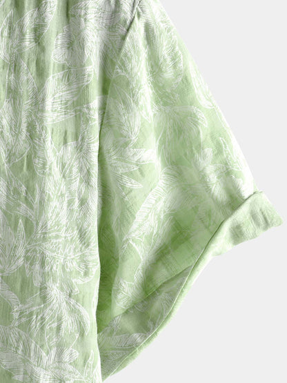 Men's Tropical Green Leaf Short Sleeve Summer Hawaiian Shirt