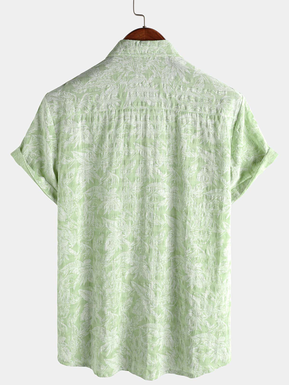 Men's Tropical Green Leaf Short Sleeve Summer Hawaiian Shirt