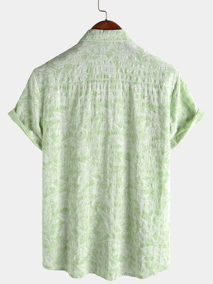 Men's Tropical Green Leaf Short Sleeve Summer Hawaiian Shirt