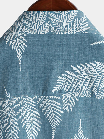 Men's Tropical Blue Button Up Short Sleeve Summer Shirt