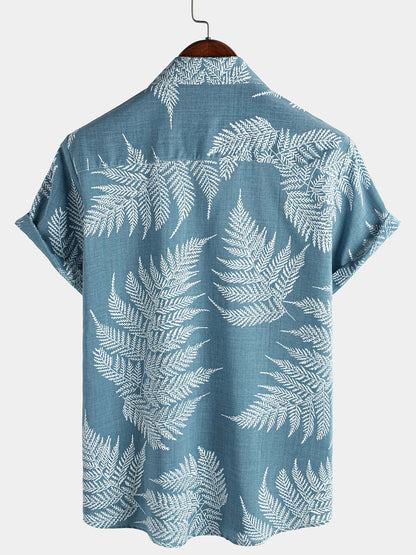 Men's Tropical Blue Button Up Short Sleeve Summer Shirt