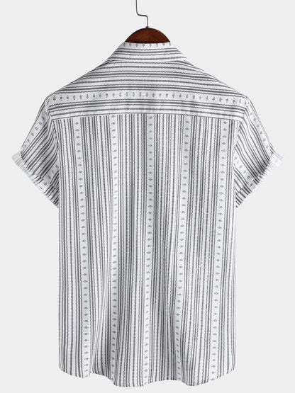 Men's Casual Striped Short Sleeve Summer Button Up Shirt