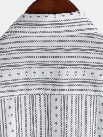 Men's Casual Striped Short Sleeve Summer Button Up Shirt