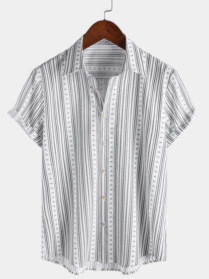 Men's Casual Striped Short Sleeve Summer Button Up Shirt