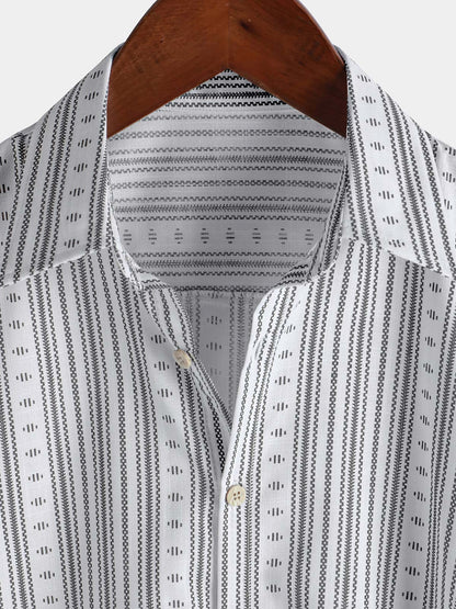 Men's Casual Striped Short Sleeve Summer Button Up Shirt