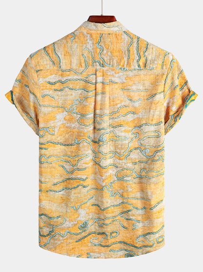 Men's Holiday Yellow Pocket Short Sleeve Shirt
