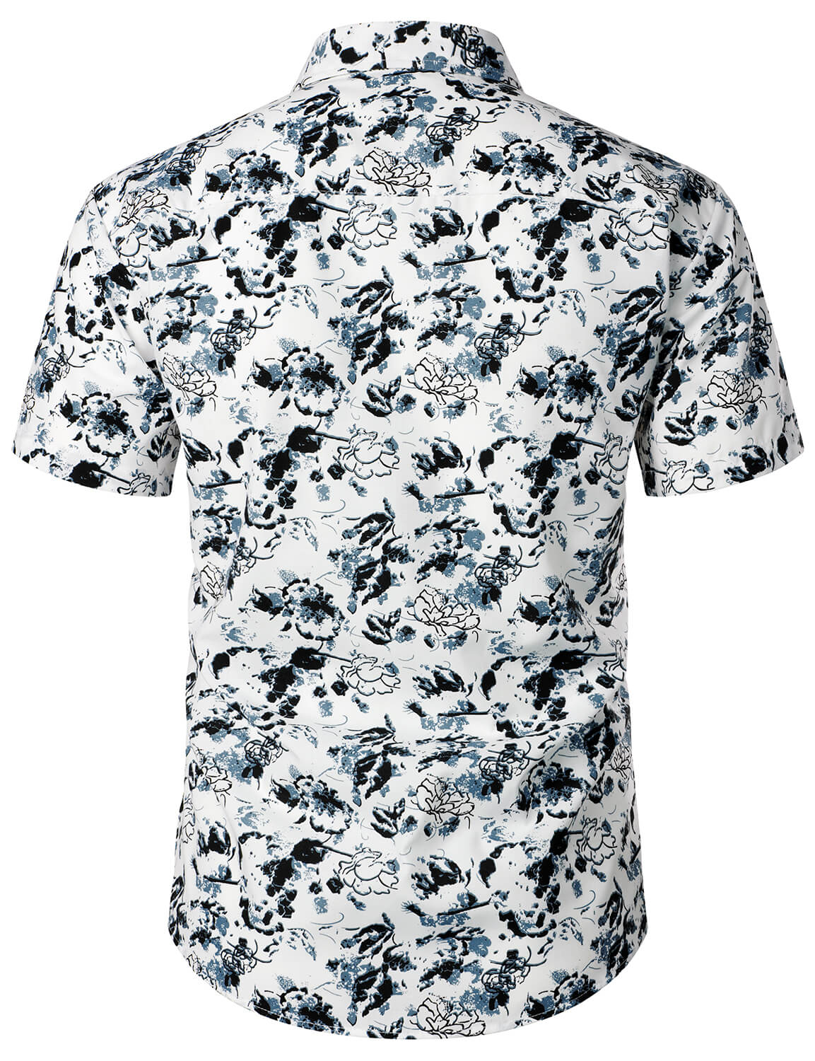 Men's White and Black Floral Summer Flower Button Up Cotton Short Sleeve Shirt