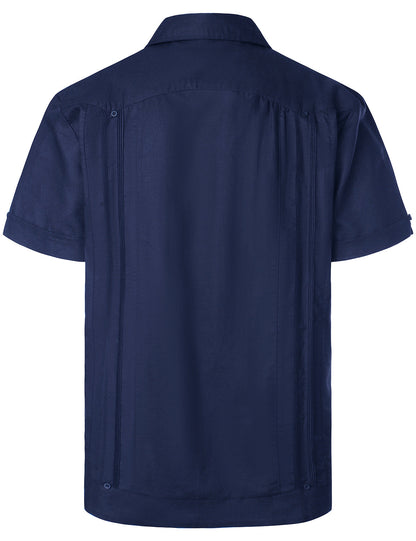 Men’s Linen Cuban Guayabera Casual Button Up Short Sleeve Summer Shirt