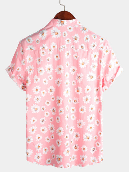 Men's Pink Daisy Hawaiian Short Sleeve Shirt