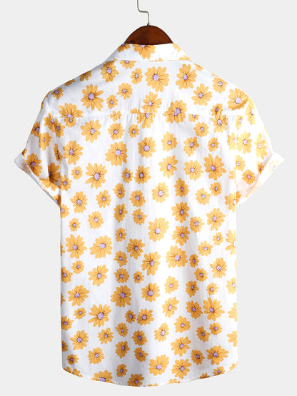 Men's Yellow Daisy Hawaiian Short Sleeve Shirt