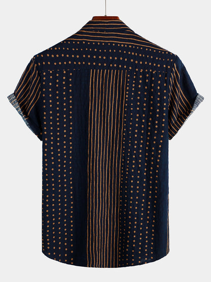 Men‘s Navy Blue Stripe Summer Short Sleeve Shirt
