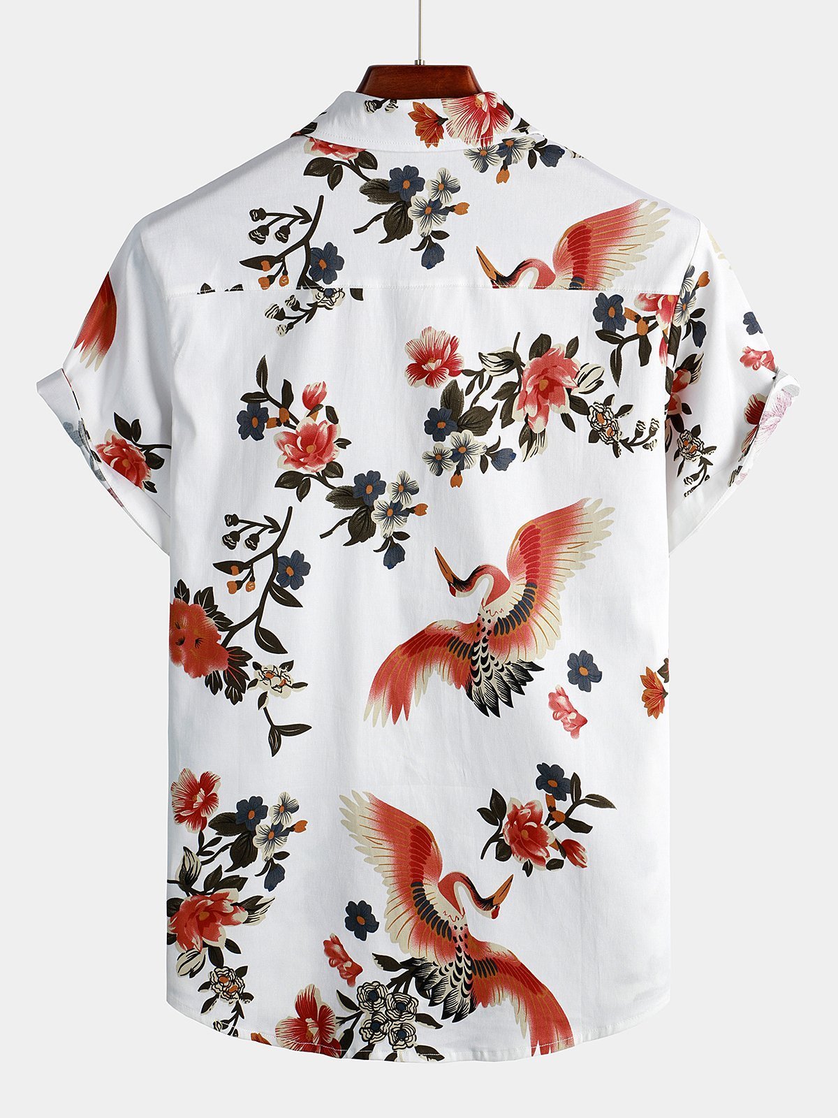 Men's Cotton Floral Casual Flower Print Hawaiian Button Up Beach Short Sleeve Shirt