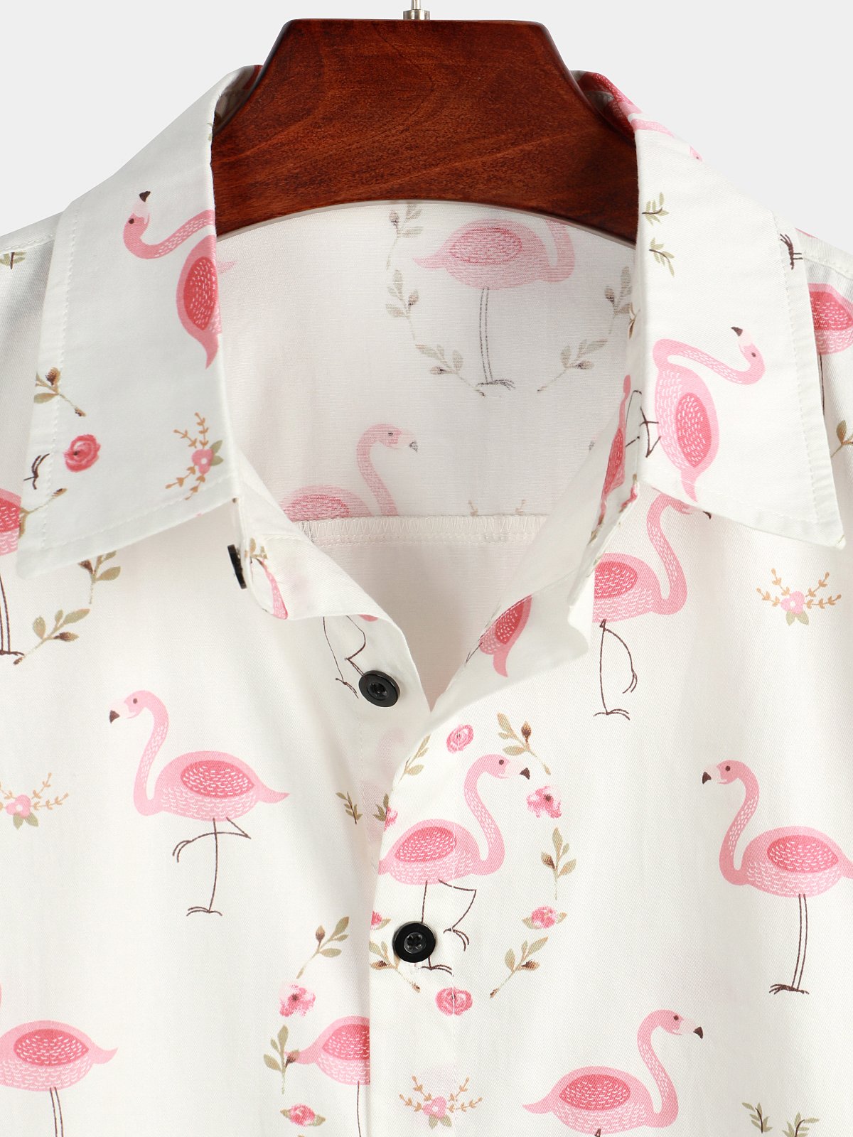 Men's Pink Flamingo Print Cotton Short Sleeve Shirt