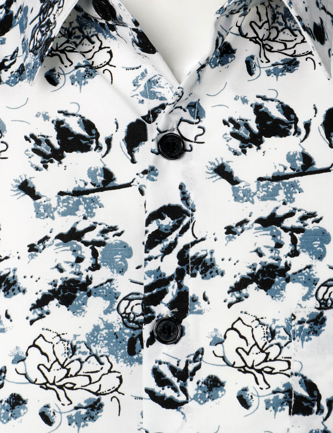 Men's White and Black Floral Summer Flower Button Up Cotton Short Sleeve Shirt