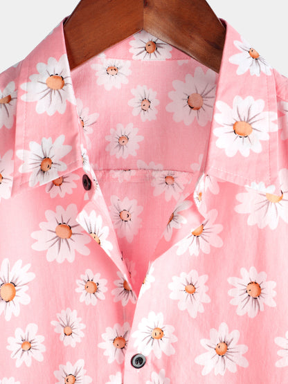 Men's Pink Daisy Hawaiian Short Sleeve Shirt