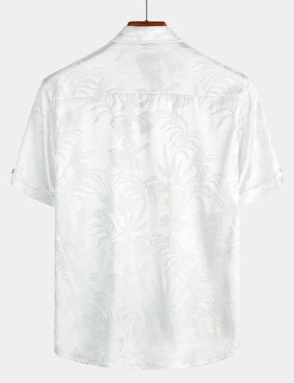 Men's Jacquard Vintage Elegant Button Up Pocket Short Sleeve Casual Shirt