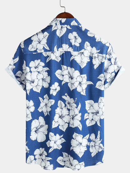 Men's Tropical Floral Print Hawaiian Short Sleeve Shirt