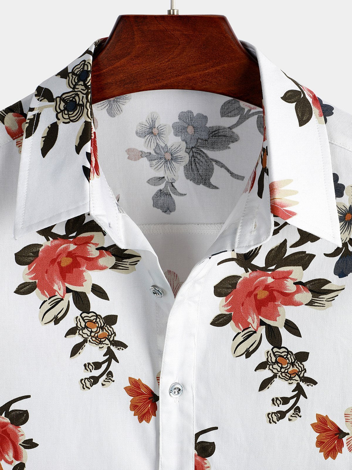 Men's Cotton Floral Casual Flower Print Hawaiian Button Up Beach Short Sleeve Shirt