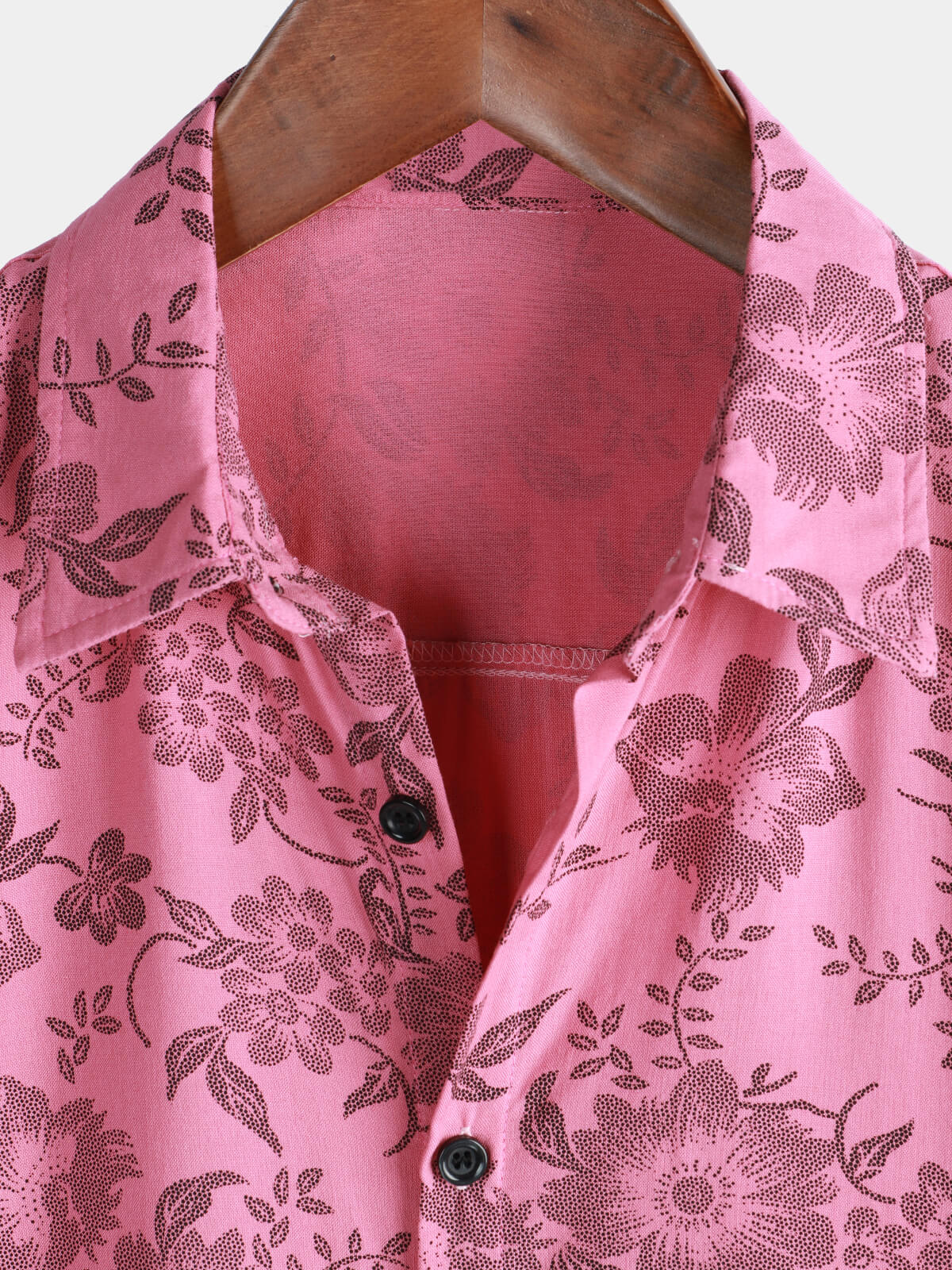 Men's Pink Floral Print Vintage Holiday Breathable Button Up Hawaiian Short Sleeve Shirt
