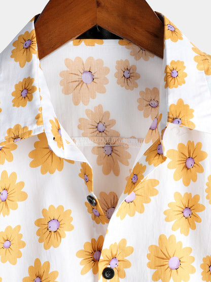 Men's Yellow Daisy Hawaiian Short Sleeve Shirt