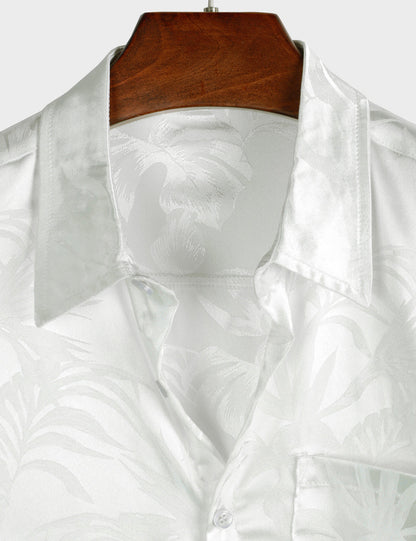Men's Jacquard Vintage Elegant Button Up Pocket Short Sleeve Casual Shirt