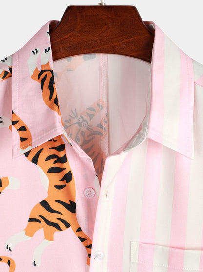 Men's Tiger & Striped Print Holiday Pocket Shirt