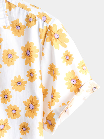 Men's Yellow Daisy Hawaiian Short Sleeve Shirt