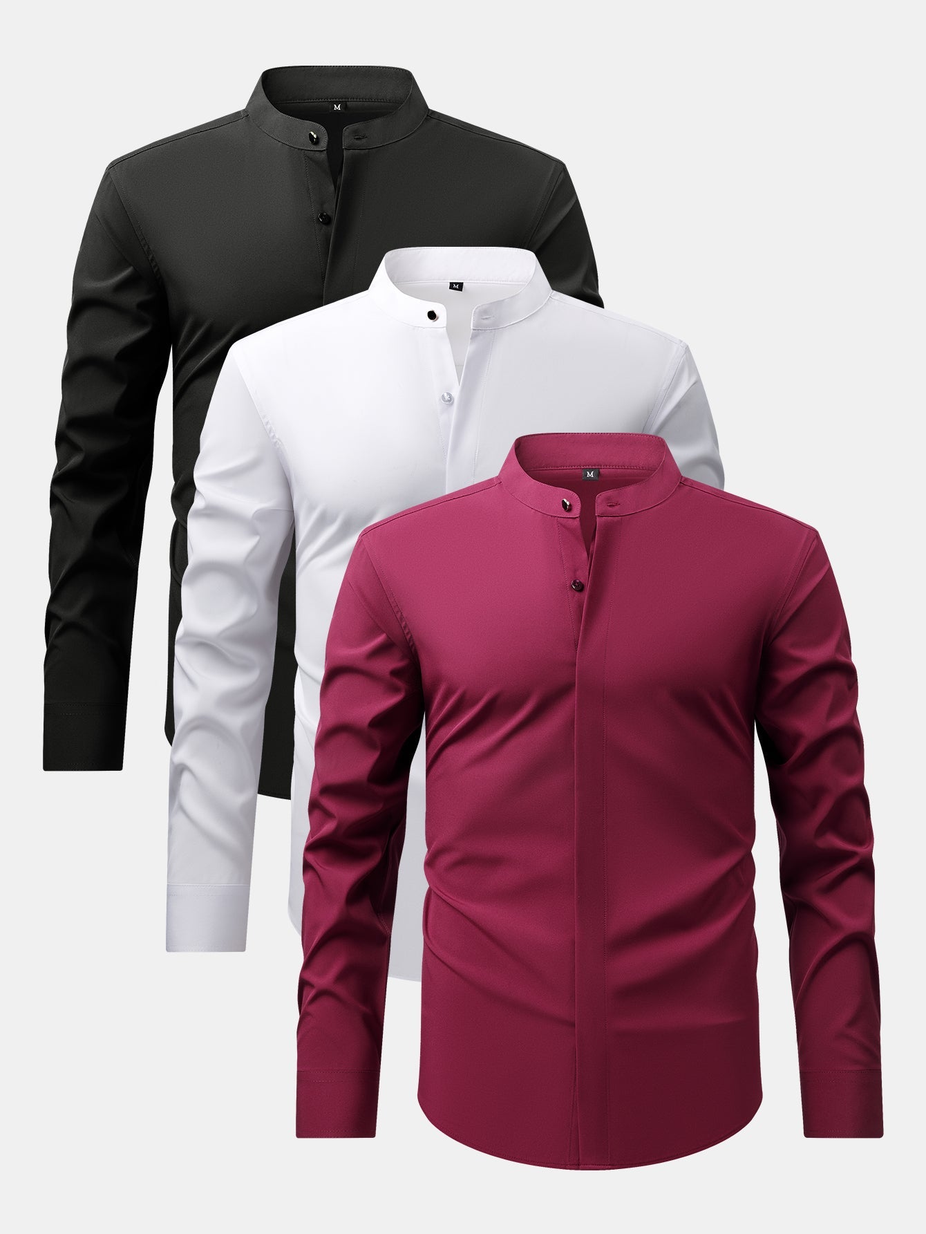 3 Pieces Non-Iron Hidden Placket Stand Collar Dress Shirt