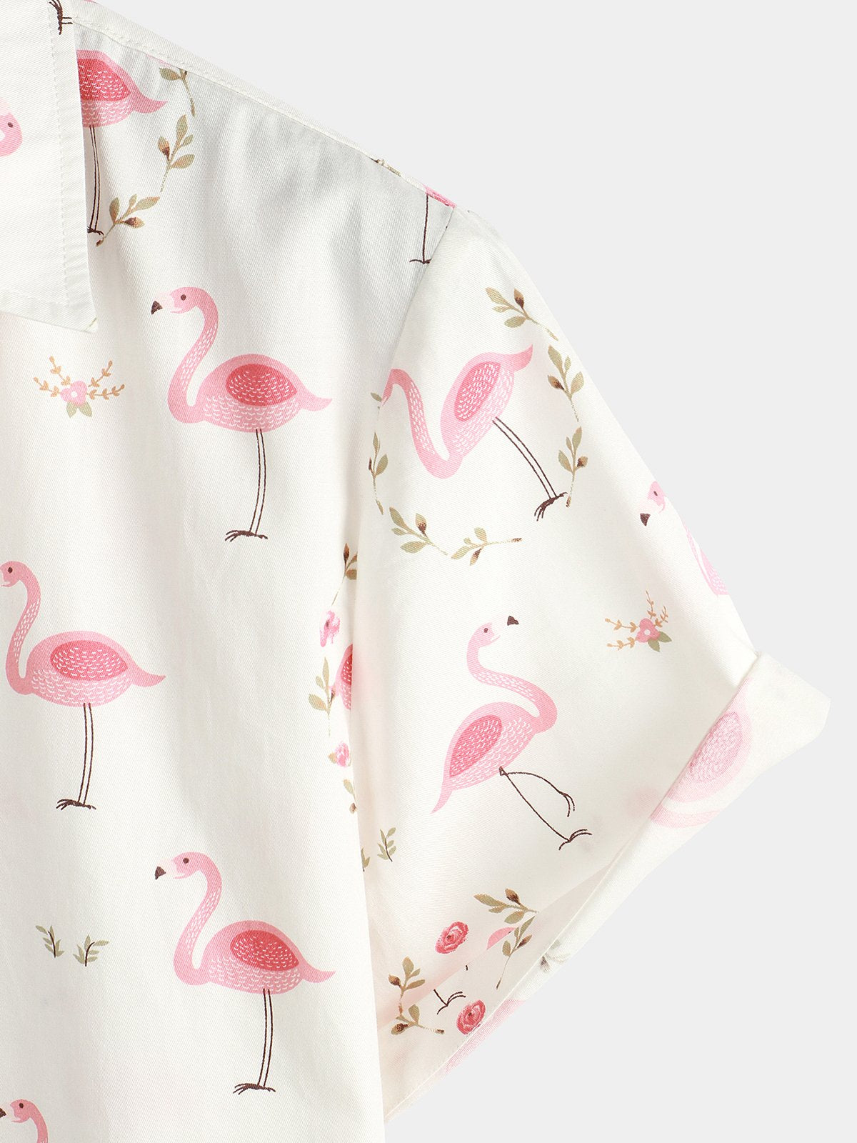 Men's Pink Flamingo Print Cotton Short Sleeve Shirt