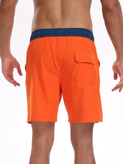 2 In 1 Solid Color Drawstring Swim Shorts With Pocket