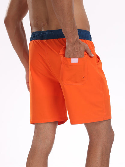 2 In 1 Solid Color Drawstring Swim Shorts With Pocket