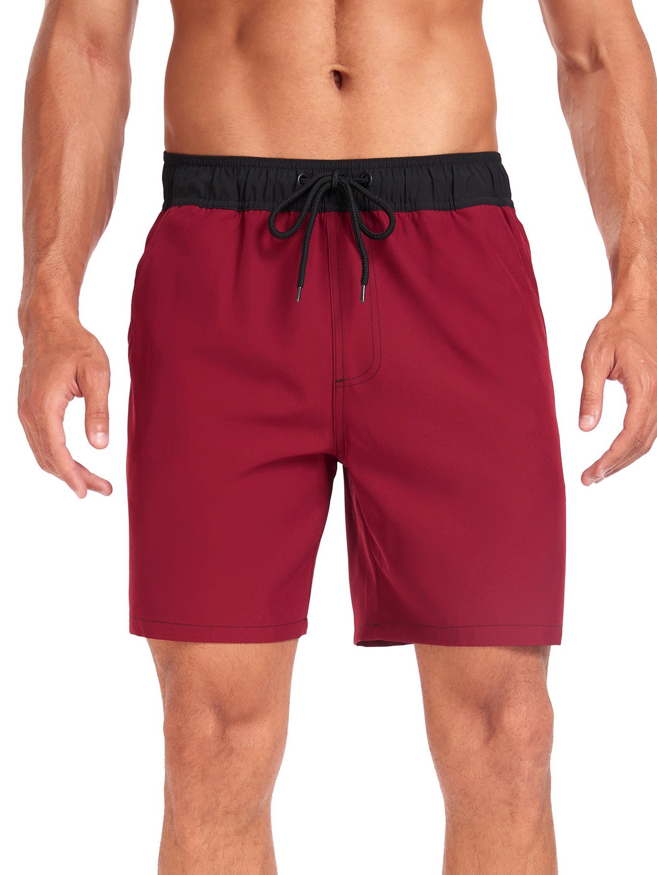 2 In 1 Solid Color Drawstring Swim Shorts With Pocket