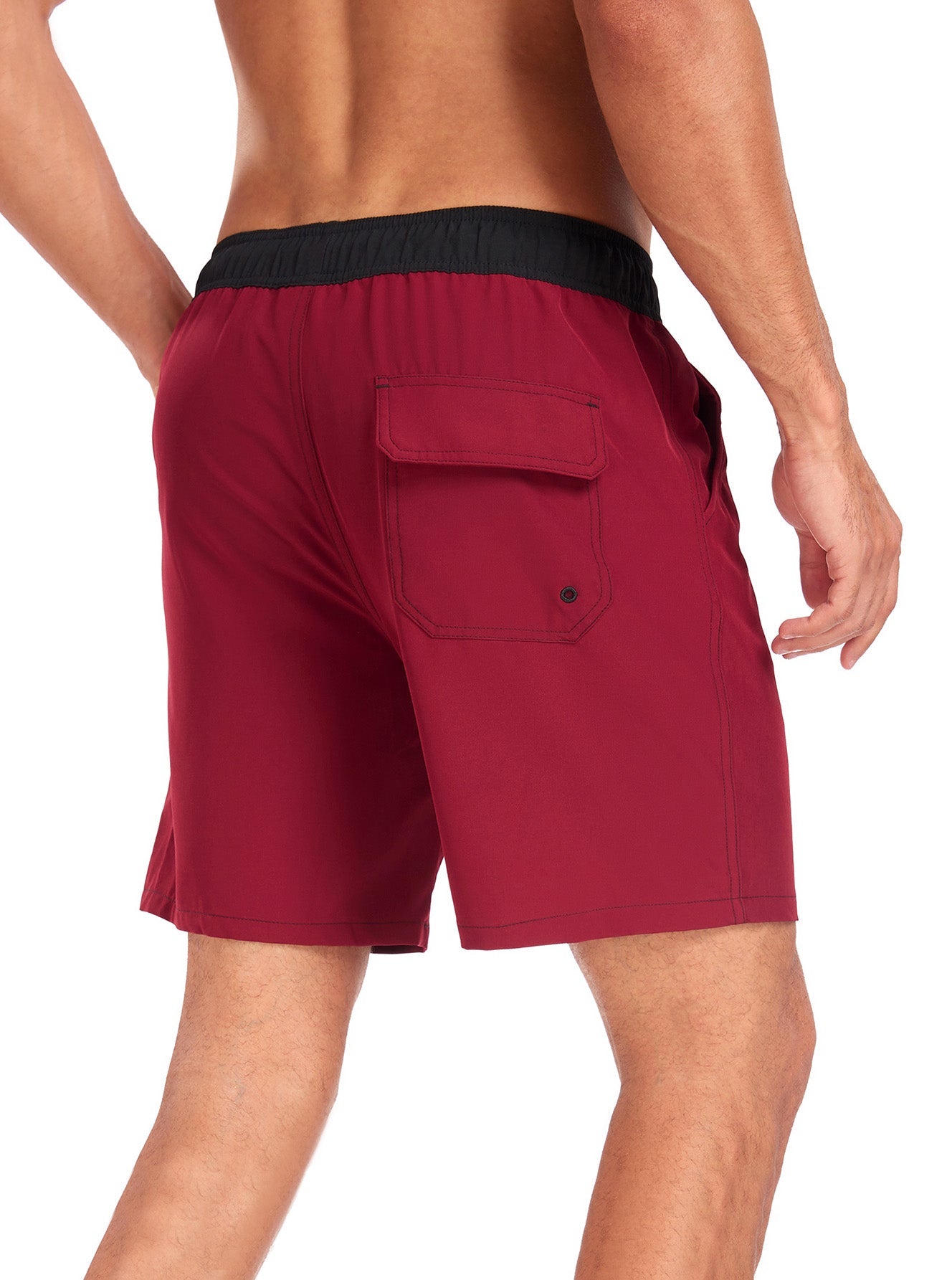2 In 1 Solid Color Drawstring Swim Shorts With Pocket