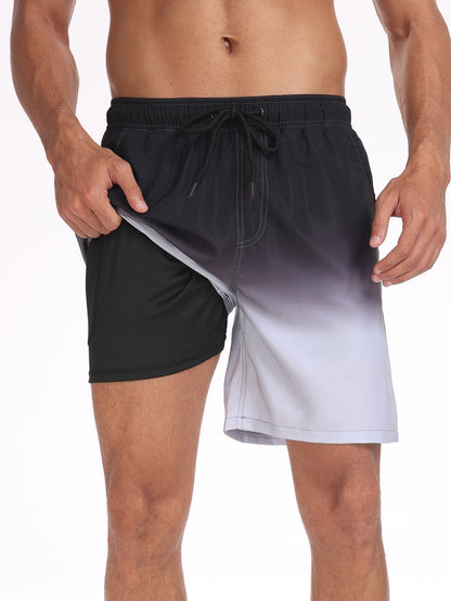 2 In 1 Drawstring Beach Swim Shorts With Pocket