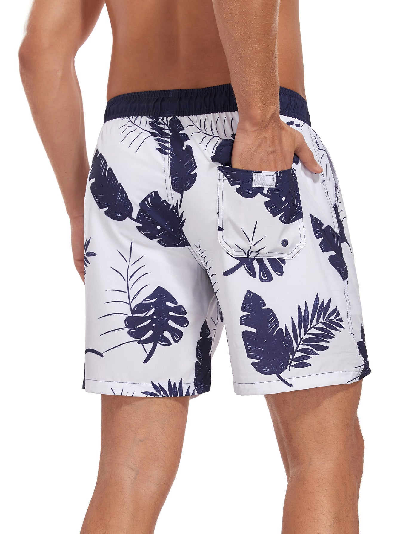 2 In 1 Tropical Leaves Print Swim Shorts