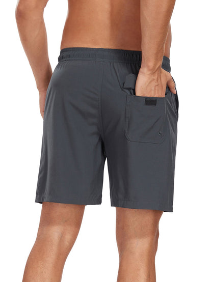 2 In 1 Solid Color Drawstring Swim Shorts