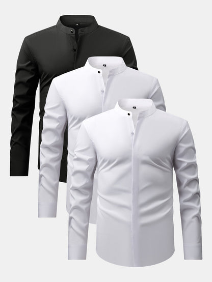 3 Pieces Non-Iron Hidden Placket Stand Collar Dress Shirt