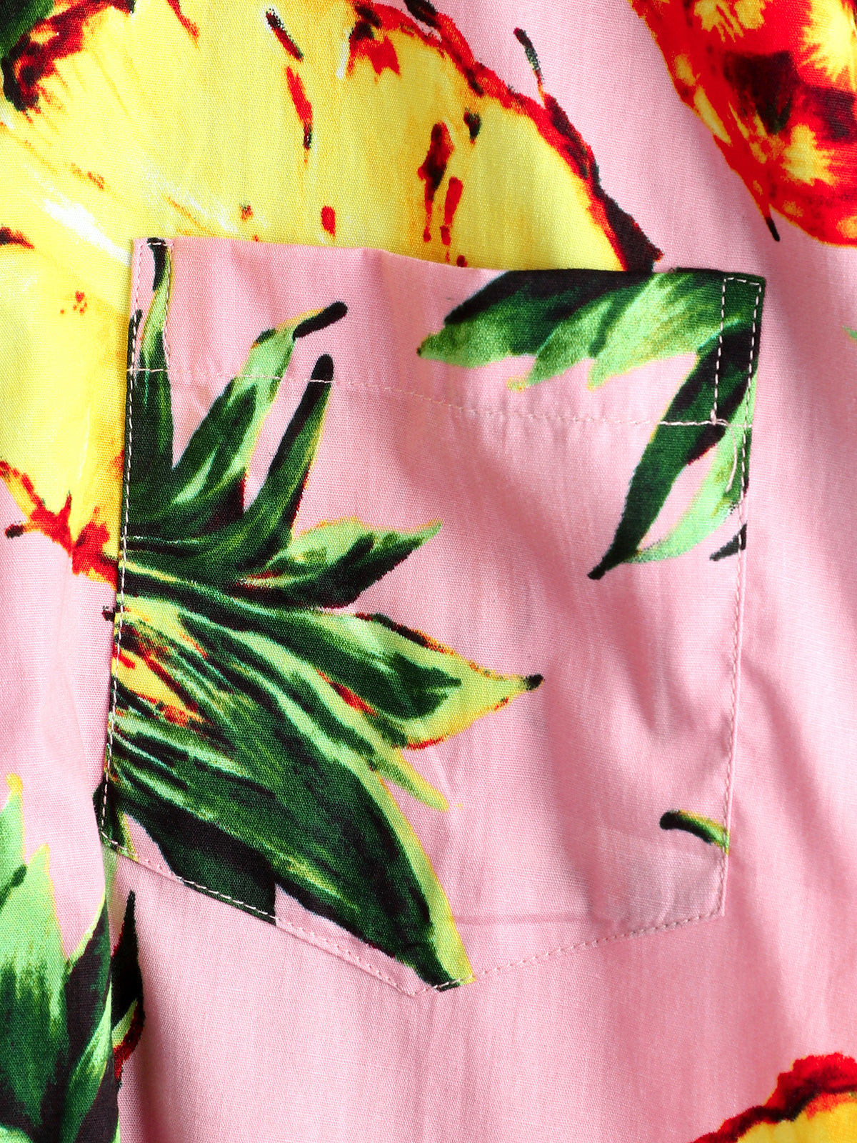 Men's Pink Pineapple Print Holiday Pocket Cotton Shirt