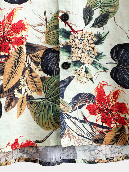 Men's Flower Cotton Tropical Floral Summer Button Up Hawaiian Shirt