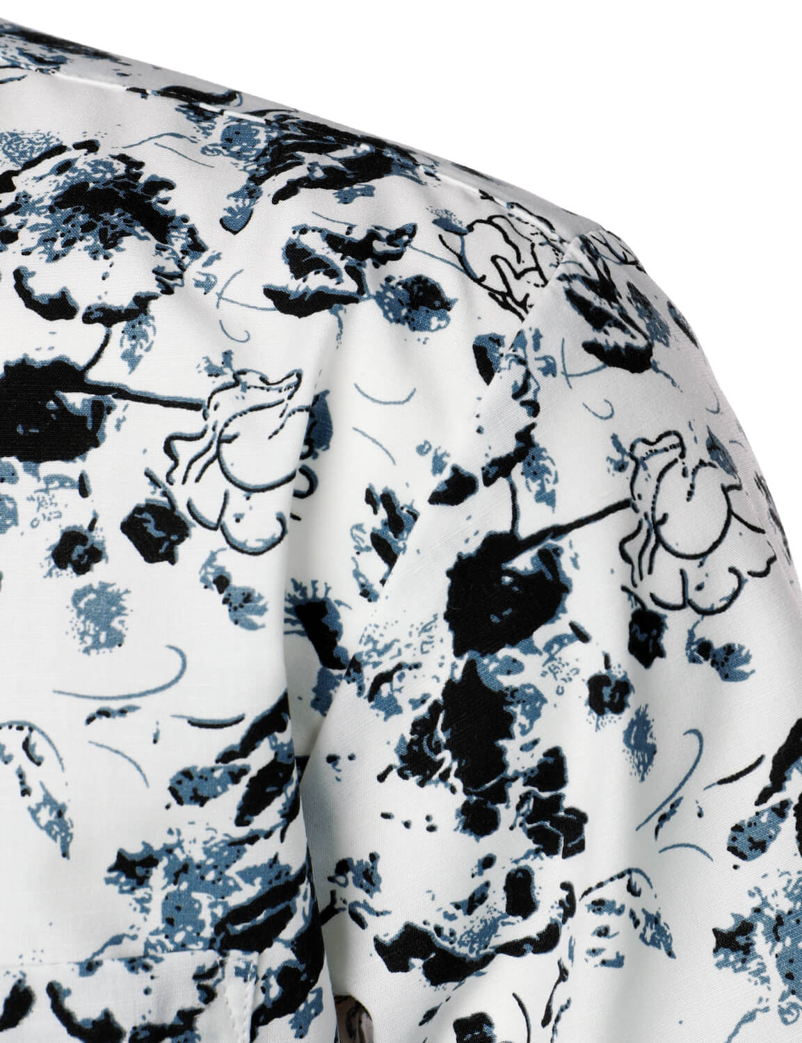 Men's White and Black Floral Summer Flower Button Up Cotton Short Sleeve Shirt