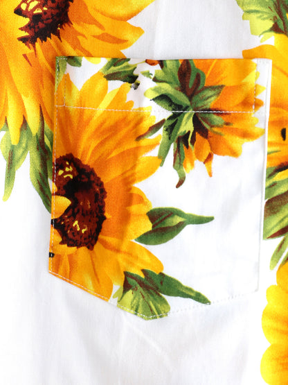 Men's Vintage Sunflower Cotton Floral Pocket Short Sleeve Button Up Shirt