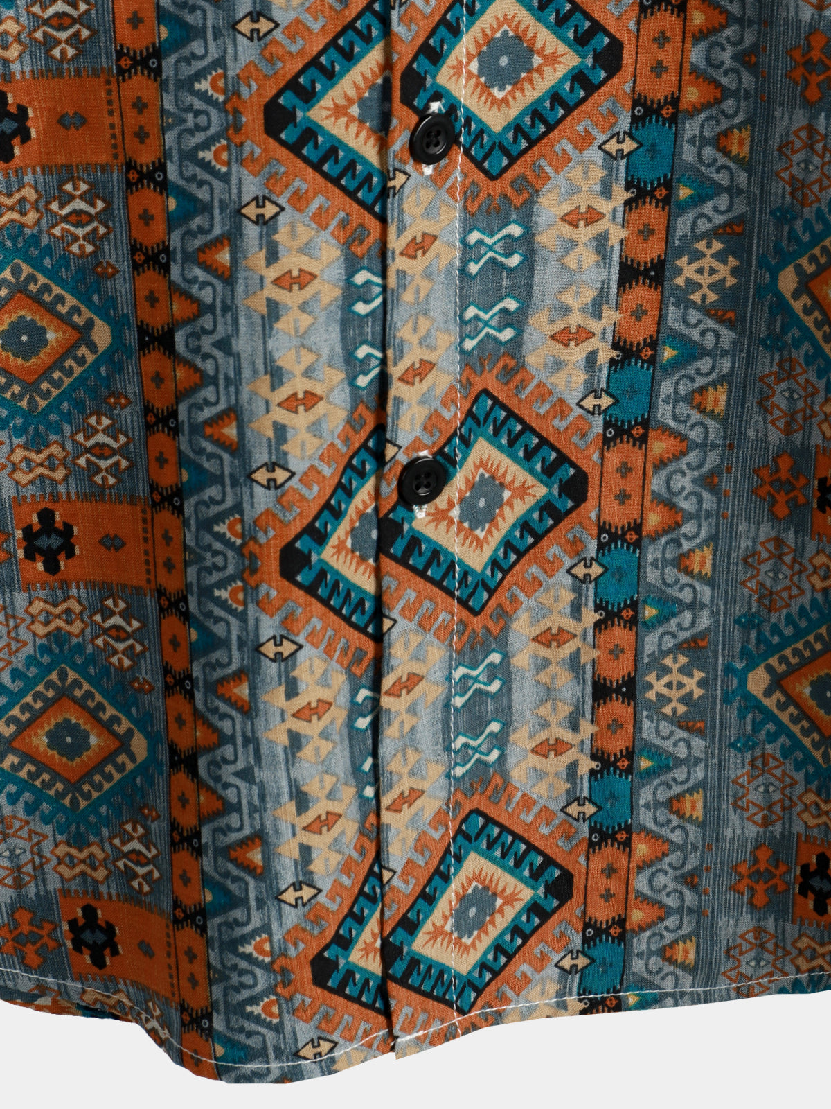 Men's Casual Vintage Short Sleeve 70s Retro Patchwork Button Up Lapel Cotton Aztec Print Shirt